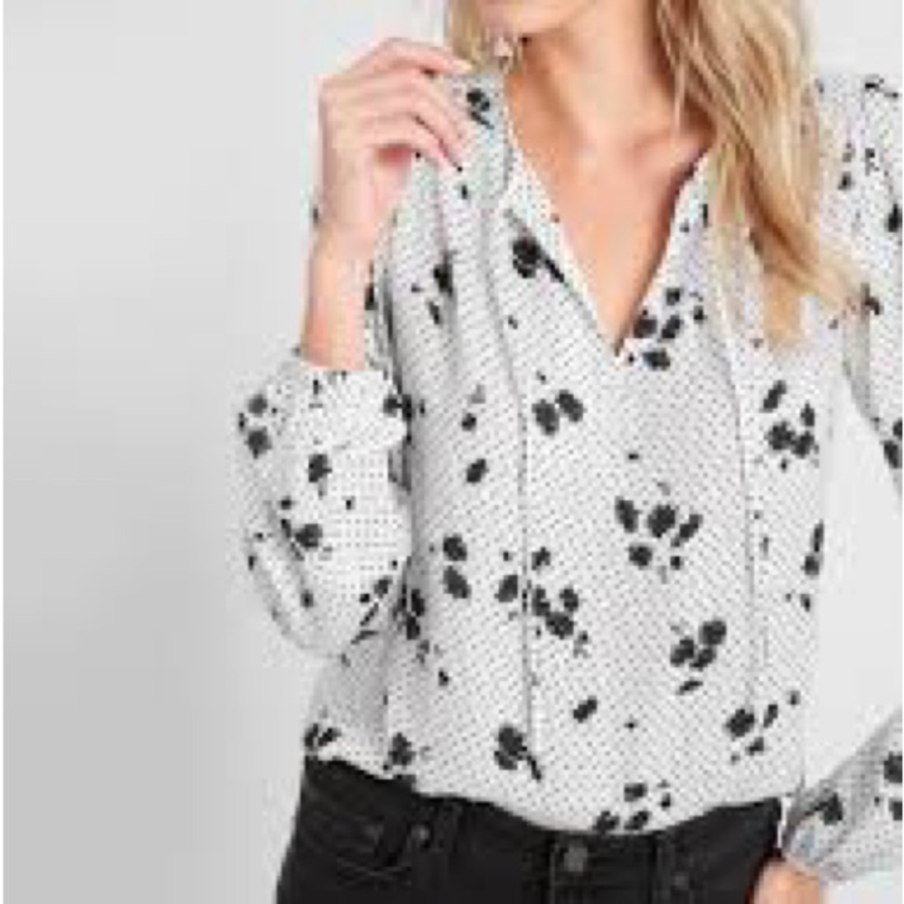 Women's White and Black Floral Top